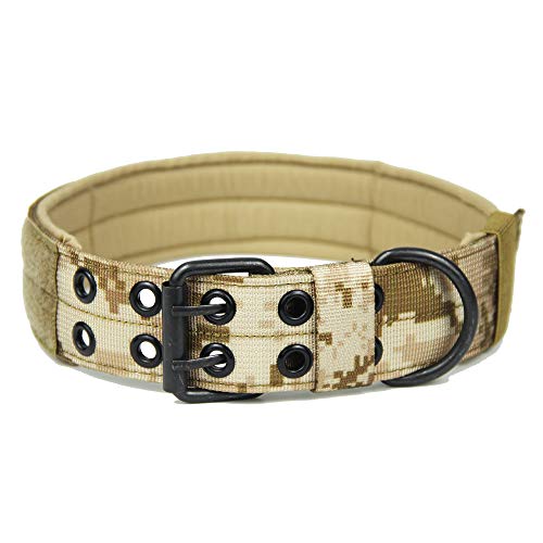 Hundehalsband, Militär, verstellbar, weiches Nylon, Trainingshalsband mit Aufnäher, robuste Metallschnalle, Halsbänder für mittelgroße und große Hunde (Khaki, L) von Wuyangcun