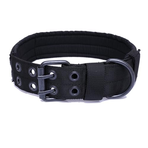 Hundehalsband, Militär, verstellbar, weiches Nylon, Trainingshalsband mit Aufnäher, robuste Metallschnalle, Halsbänder für mittelgroße und große Hunde (Schwarz, M) von Wuyangcun