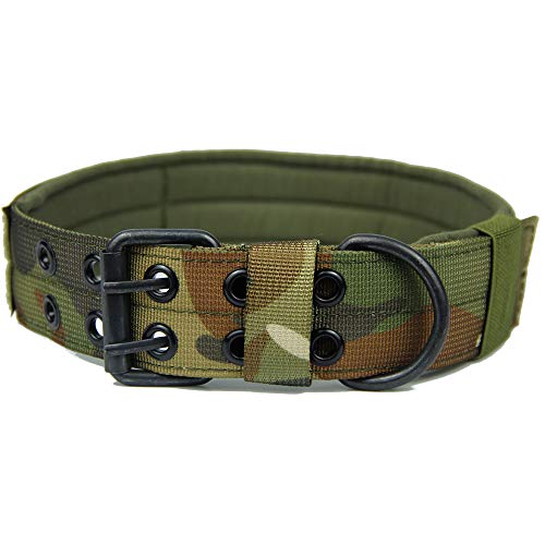 Hundehalsband, Militär, verstellbar, weiches Nylon, Trainingshalsband mit Aufnäher, robuste Metallschnalle, Halsbänder für mittelgroße und große Hunde (Tarnmuster, Grün, L) von Wuyangcun