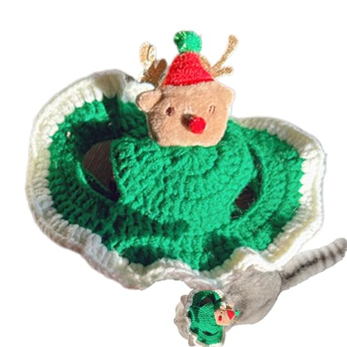 Wuyooprt Weihnachtsmütze für Katzen, Weihnachtsmütze für Haustiere,Welpen-Kopfbedeckung Fotografie-Requisiten | Weihnachtsmann Cosplay Hut mit Elch für Kätzchen Wolle Stricken Haustier Kopfbedeckung von Wuyooprt