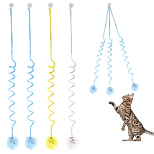 4 Stück Katzenspielzeug Hängende Türrahmen, Interaktives Spielzeug Set für Katzen Katzenspielzeug für Türrahmen, Teaser Katze Spielzeug Hüpfendes Einziehbares für Katzenauslauf, Dekompression, Spiele von Wvu & Wvo