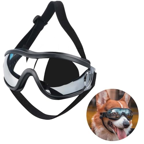 Hundesonnenbrille, Hundebrille,UV-Schutz, Windschutz, Staubschutz, Haustierbrille, Einstellbar Hunde Sonnenbrille，Augenschutz mit verstellbarem Riemen für mittelgroße oder große Hunde(Mit Farbbox) von Wvu & Wvo