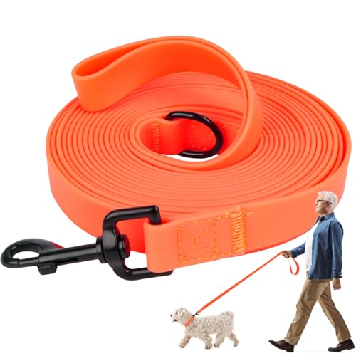 Schleppleine für Hunde, Schleppleine 5m mit Handgriff und D-Ring, wasserdichte Hundeleine mit Gepolstertem Griff, Hundeleine Trainingsleine für Hunde, Tracking & Camping (5M, Orange) von Wvu & Wvo