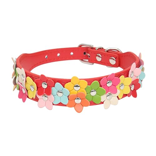 # Doppelte Blume Haustier Halsband Bunte Haut Blume Hundehalsband (Rot, S) von Wzxhew