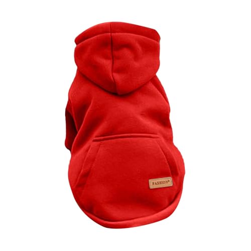 # Herbst Warm Hunde Junge Kleidung Pullover Medium Welpen Mit Tasche Fleece Für Kleine Hunde Mädchen Winter Hoodie Haustier Kleidung (Rot, S) von Wzxhew