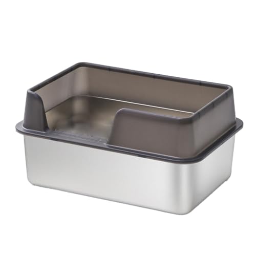 Wzxhew # Katzentoilette aus Edelstahl, 19,7 x 13,8 x 24,9 cm, offene Oberseite, hohe Seite, Metall-Katzentoilette mit Schaufel, Metall-Katzentoilette für mehrere Katzen, große Katzen, Schwarz, von Wzxhew