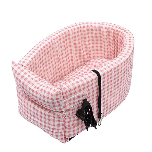 X AUTOHAUX Hunde Auto Sitz für Mittelgroße Kleine Welpen Karo-Stil Rosa Weiß von X AUTOHAUX