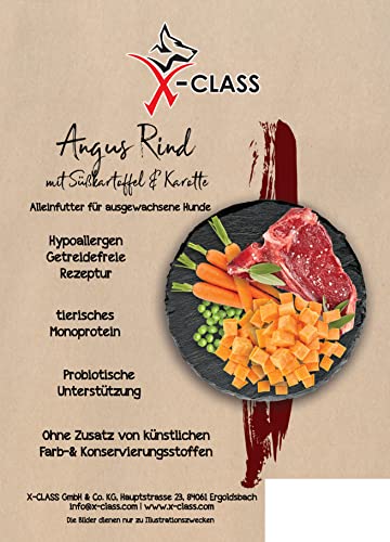 Angus Rind mit Süßkartoffel und Karotte, Trockenfutter getreidefrei für ausgewachsene Hunde, ohne künstliche Farb- und Konservierungsstoffe, 12kg von X-CLASS