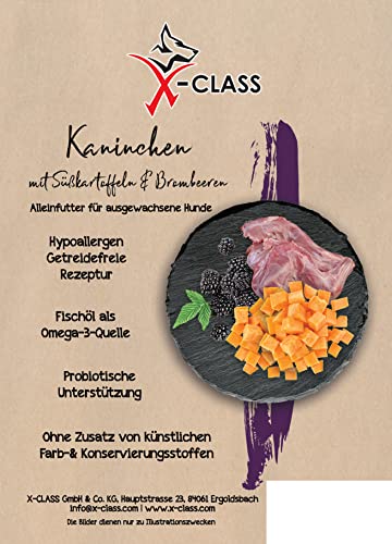 Kaninchen, Truthahn mit Süßkartoffel und Brombeere, Trockenfutter, Hundefutter, 2kg, getreidefrei, für ausgewachsene Hunde von X-CLASS