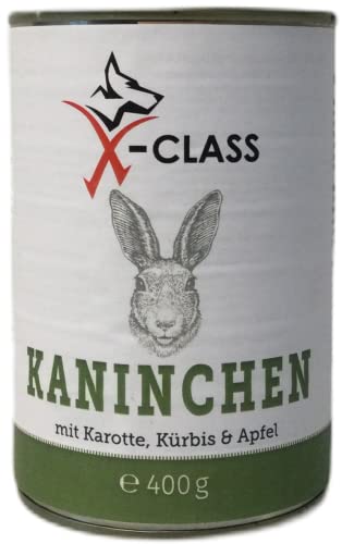 Kaninchen mit Gemüse und Beeren, Mono-Protein, getreidefrei, geeignet für Allergiker und ernährungssensible Hunde Dosennahrung 400g, Nassfutter Premiumqualität für Hunde von X-CLASS