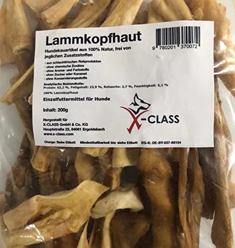 Lammkopfhaut, getrocknet 200g, Naturkauartikel für Hunde frei von jeglichen Zusatzstoffen und Konservierungsmitteln von X-CLASS