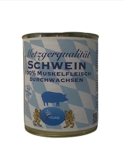 Metzgerqualität Schwein 100% Muskelfleisch durchwachsen 800g, Premium Nassnahrung für Hunde von X-CLASS