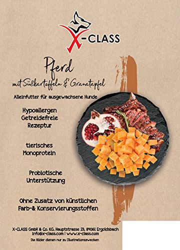 Pferd mit Süßkartoffeln & Granatapfel, getreidefreies Trockenfutter für ausgewachsene Hunde, 2kg,Ohne Zusatz von künstlichen Farb-& Konservierungsstoffen von X-CLASS