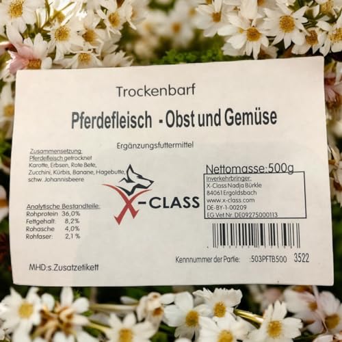 Trockenbarf Pferd mit Obst und Gemüse, 1kg, ohne künstliche Konservierungsstoffe, Farbstoffe und Geschmacksverstärker von X-CLASS