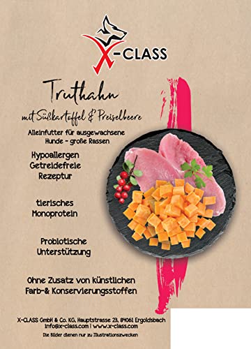 Truthahn mit Süßkartoffel und Preiselbeere, getreidefreies Trockenfutter für ausgewachsene Hunde großer Rassen, 2kg von X-CLASS