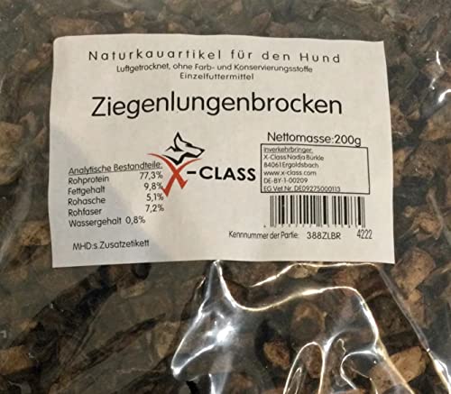 Ziegenlungenbrocken, 200g, Natursnack für Hunde, Luftgetrocknet, ohne Farb- und Konservierungsstoffe, geeignet für allergische Hunde von X-CLASS