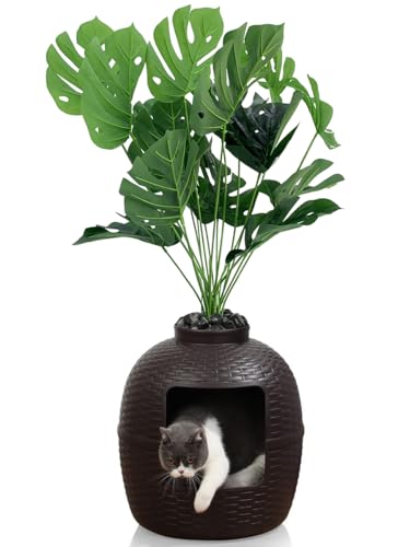 Versteckte Katzentoilette, großes Katzenklo mit Geruchskontrolle, Kohlefilter und Kunstpflanze von X WINDAZE