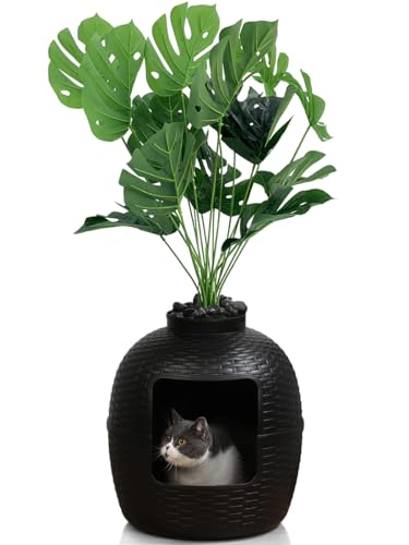 Versteckte Katzentoilette, großes Katzenklo mit Geruchskontrolle, Kohlefilter und Kunstpflanze von X WINDAZE