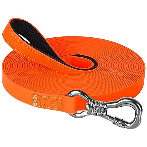 X XBEN Wasserdicht Schleppleine für Hunde, 20M Gummierte Schleppleine mit Abschließbarer Karabine, Hundeleine Laufleine für Mittlere Große Hunde, Robuste Trainingsleine, mit Handschlaufe, ‎Neon Orange von X XBEN