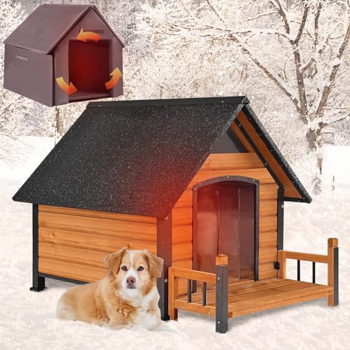 Hundehütte Outdoor mit isoliertem Futter Anti-Biss Metall Eisenrahmen Winter Hundehütte für kleine mittlere Hunde wetterfest, braun 100% isoliert von X-ZONE PET