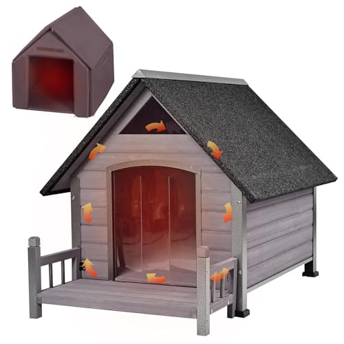 Hundehütte Outdoor mit isoliertem Futter Anti-Biss Metall Eisenrahmen Winter Hundehütte für kleine mittlere Hunde wetterfest, braun 100% isoliert von X-ZONE PET