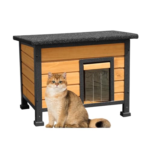 X-ZONE PET Katzenhaus Outdoor & Indoor Holz Katzenhaus Wetterfest für den Winter Ribbit Stall Holzhaus für Kaninchen Meerschweinchen Katzenhaus mit rundum Eisenrahmen von X-ZONE PET