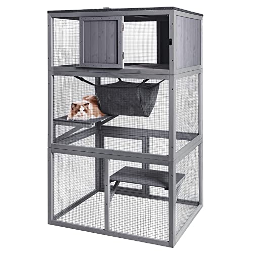 X-ZONE PET Katzenhaus aus Holz, für den Außenbereich, 3 Etagen, regenfest, für den Innenbereich, großer Katzenkäfig mit Hängematte und Ruhebox von X-ZONE PET