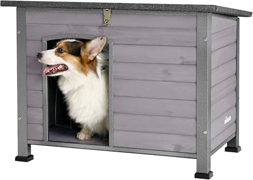 X-Zone Hundehaus Indoor, Outdoor Isoliertes Katzenhaus Wetterfeste Hundehütte für kleine mittlere Hunde, Haustierkiste aus Holz mit erhöhtem Boden Wetterfest, Einzigartiger Rundum-Eisenrahmen von X-ZONE PET