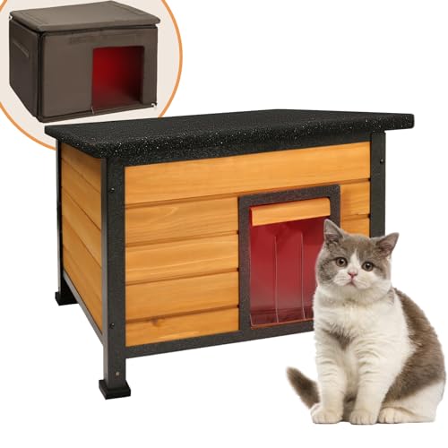 X-Zone Katzenhaus aus Holz für den Innenbereich mit isoliertem Futter für den Winter, Wildkatzenunterschlupf, rundum Eisenrahmen und wasserdichter Unterschlupf für den Außenbereich (braun) von X-ZONE PET