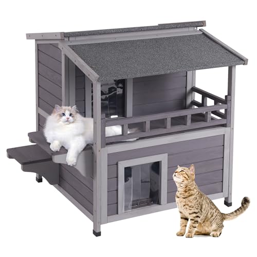 X-Zone Outdoor Wildkatze Haus Holz Kitty Shelter mit großem Balkon, Fluchttür, wasserdicht von X-ZONE PET