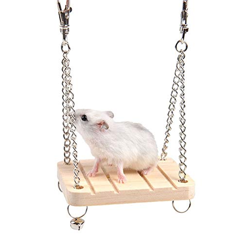 XACIUESD Hamster Kaninchen Maus Chinchilla Holz hängend Pet Hammock Schaukel Spielzeug mit Bell Käfigzubehör Ratte Katze Kleintiere Produkt (Color : Wood Color, Size : Height 14cm) von XACIUESD