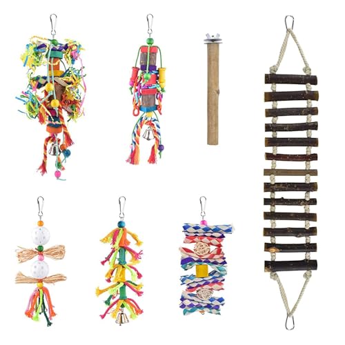 Vogel-Sitzstange aus Holz, 7 Stück, bunte Papageien, Kauen, Futtersuche, Hängespielzeug für Sittiche, Liebesvögel Vogel-Sitzstange aus Holz, 7 Stück, bunte Papageien, Kauen, Futtersuche, Hängespielzeug für Sittiche, Liebesvögel von XAGMODSHN