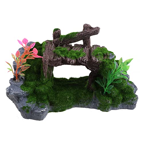 XAGMODSHN Aquarium Decor Harz Brücke Höhle Realistisch mit Gras Fisch für Ornamente Unterstände für P von XAGMODSHN