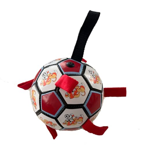 XChangeFun Hundespielzeug, Fußball mit Riemen, interaktives Hundespielzeug, Hundespielzeug, Wasserspielzeug, langlebige Hundebälle für mittelgroße Hunde (rot) von XChangeFun