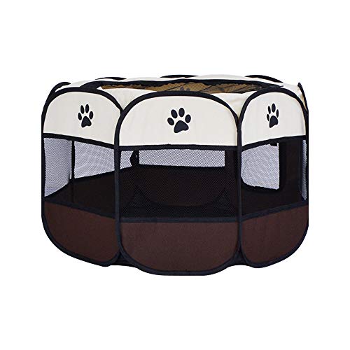 Haustier Katze Hund Tragbarer Faltbarer Kistenkäfig, Welpe Kaninchen Meerschweinchen Übungsspielzelt, Netzabdeckung Entzückendes Design 600D Weicher Oxford Stoffspielstift-Brown||S von XD Designs