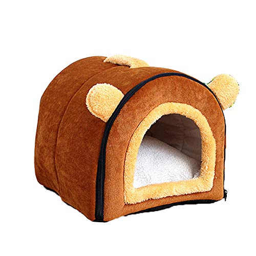 Haustierhaus 2-in-1, Tragbares Waschbares Sofa Weiches Bequemes Haus Für Haustier Katze Oder Hund Iglobett Weiches Kaschmir Warmes Haustiernest, Abnehmbarer Und Faltbarer Katzenstreu-Brown||Small von XD Designs