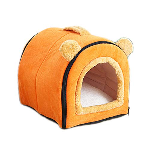 Haustierhaus 2-in-1, Tragbares Waschbares Sofa Weiches Bequemes Haus Für Haustier Katze Oder Hund Iglobett Weiches Kaschmir Warmes Haustiernest, Abnehmbarer Und Faltbarer Katzenstreu-Orange||Small von XD Designs