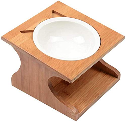 XD Designs Solid Bamboo Elevated Pet Esstisch Pet Feeder Bowl Für Kleine Hunde Und Katzen Raised Stand Mit Zwei Schalen, Cat Bowl Cat Liefert Porzellanschale Pet Supplies-B von XD Designs