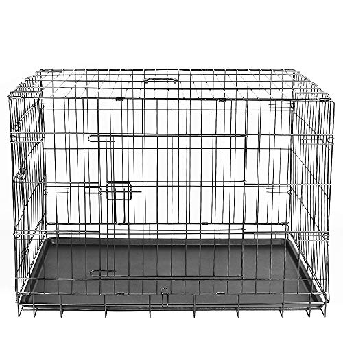 Hundekäfig, Hundetransportkäfig mit 2 Türen Vorne und Seitlich, transportbox Hund mit Bodenschale, Hundebox Auto Faltbar, 106 x 76 x 71cm von XDAILUYYDS