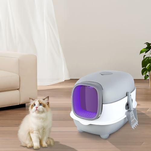 Katzenklo, Katzentoilette, Cat Litter Box, Geschlossene Katzentoilette, Katzenklo inklusive Schaufel, UV-Desinfektion, Auslaufsicherer Boden (40 * 39 * 56cm grau) von XDAILUYYDS