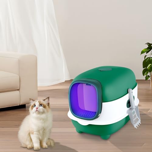 Katzenklo, Katzentoilette, Cat Litter Box, Geschlossene Katzentoilette, Katzenklo inklusive Schaufel, UV-Desinfektion, Auslaufsicherer Boden (40 * 39 * 56cm grün) von XDAILUYYDS