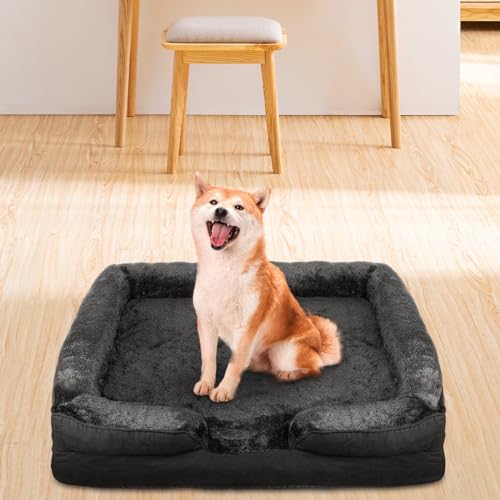 XDAILUYYDS Hundebett Ergonomisches, Hundesofa, Hundebett mit Reißverschluss, Waschbar Hundekissen, Hundekorb, 106 * 80 * 20cm (Schwarz) von XDAILUYYDS