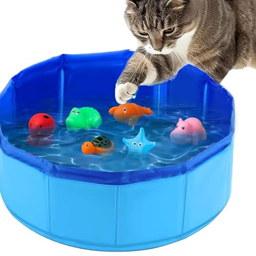 Katzen-Wassermatte, Katzenpool-Spielzeug mit Fisch-Wasser-Katzenspielzeug, Schwimmbad aus Kunststoff, tragbares Katzenpool-Spielzeug, Katzen-Wasserspielmatte für Indoor-Katzen, Katzenwasser-Pad, von XDGJTBFMY