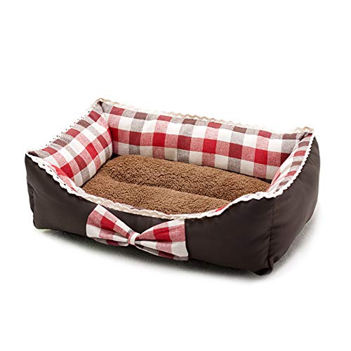 Hundebett, waschbar, super weiches Haustier-Sofa, Katzenbett, rutschfeste Unterseite, selbstwärmend und atmungsaktiv, Haustierbett, Premium-Bettwäsche (XL, rotes Gitter) von XDKS