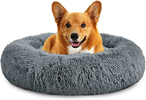 Rundes Plüsch-Katzen-Hundebett, Waschbares Flauschiges Haustierbett Für Große Mittelgroße Small Hunde (XL(75 ×75 × 18cm),Grau) von XDKS