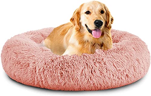 Rundes Plüsch-Katzen-Hundebett, Waschbares Flauschiges Haustierbett Für Große Mittelgroße Small Hunde (XL(75 ×75 × 18cm),Rosa) von XDKS