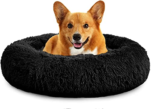 Rundes Plüsch-Katzen-Hundebett, Waschbares Flauschiges Haustierbett Für Große Mittelgroße Small Hunde (XL(75 ×75 × 18cm),Schwarz) von XDKS