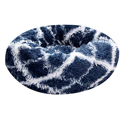 XDKS Donut-Katzenbett aus Plüsch, rund, für Hunde und Katzen, mit rutschfester Unterseite, maschinenwaschbar (3XL, marineblaue Geometrie) von XDKS