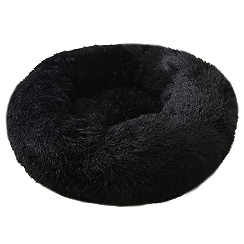 XDKS Donut-Katzenbett aus Plüsch, rund, selbstwarm, beruhigend, Haustierbett, weiches Welpen-Sofa, rutschfeste Unterseite, maschinenwaschbar, Größe M, Schwarz von XDKS