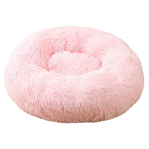 XDKS Donut-Katzenbett aus Plüsch, rund, selbstwarm, beruhigend, Haustierbett, weiches Welpen-Sofa, rutschfeste Unterseite, maschinenwaschbar (2XL, Hellrosa) von XDKS